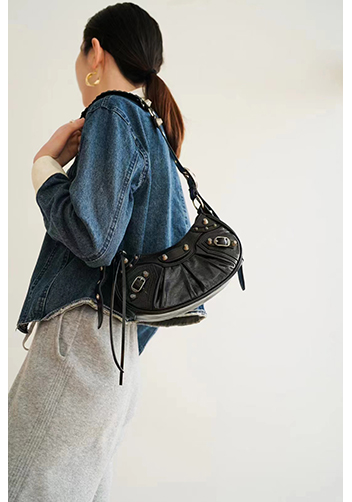 The Route 66 XS Studded Leather Shoulder Bag Black