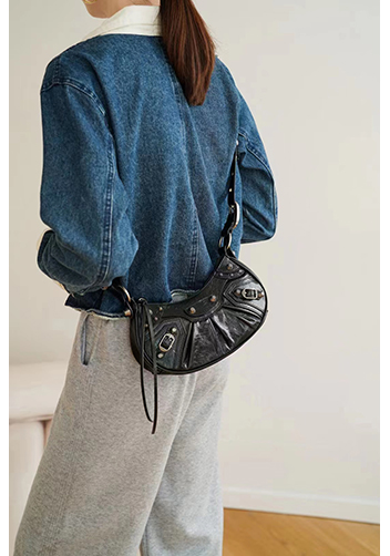 The Route 66 XS Studded Leather Shoulder Bag Black