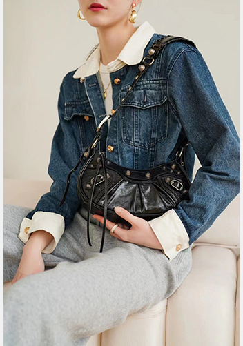 The Route 66 XS Studded Leather Shoulder Bag Black