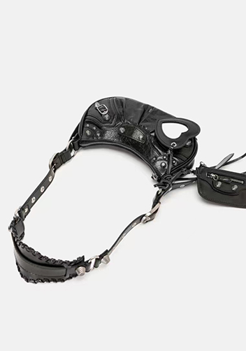 The Route 66 XS Studded Leather Shoulder Bag Black