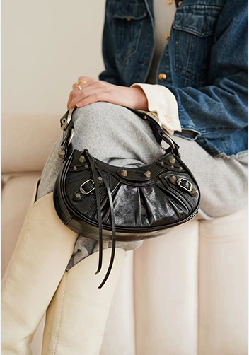 The Route 66 XS Studded Leather Shoulder Bag Black