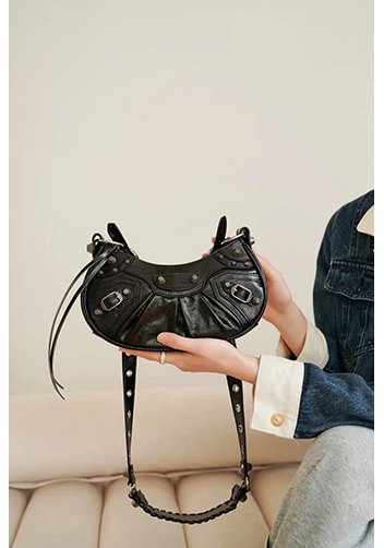 The Route 66 XS Studded Leather Shoulder Bag Black