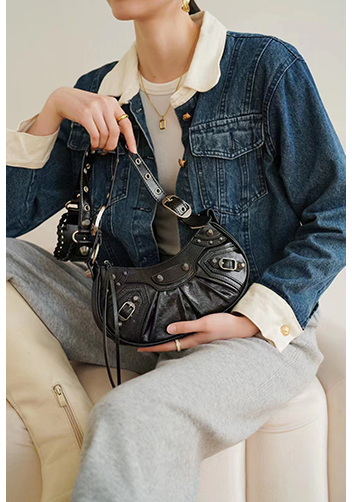 The Route 66 XS Studded Leather Shoulder Bag Black