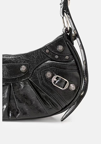 The Route 66 XS Studded Leather Shoulder Bag Black