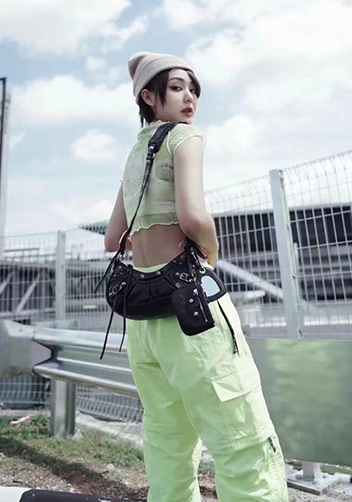 The Route 66 XS Studded Leather Shoulder Bag Black