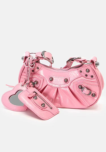The Route 66 XS Studded Leather Shoulder Bag Pink