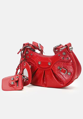 The Route 66 XS Studded Leather Shoulder Bag Red