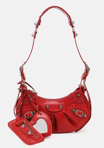 The Route 66 XS Studded Leather Shoulder Bag Red