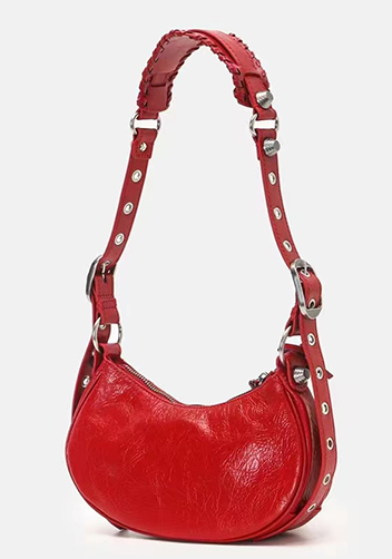 The Route 66 XS Studded Leather Shoulder Bag Red