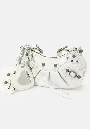 The Route 66 XS Studded Leather Shoulder Bag White