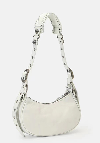 The Route 66 XS Studded Leather Shoulder Bag White