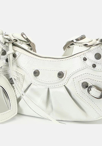 The Route 66 XS Studded Leather Shoulder Bag White