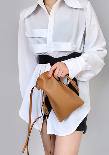 SALSA LEATHER POCKET SHOULDER BAG BROWN
