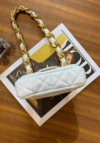 Adele Flap Mini Lambskin Chain Bag White