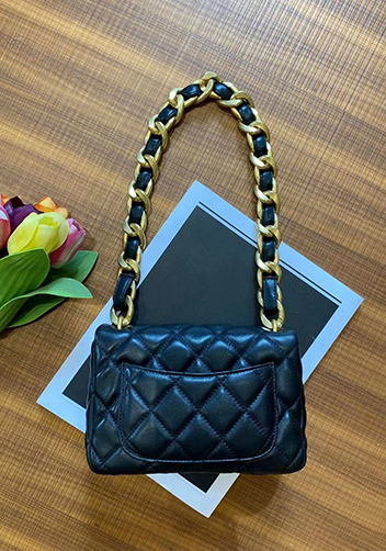 Adele Flap Small Lambskin Chain Bag Black