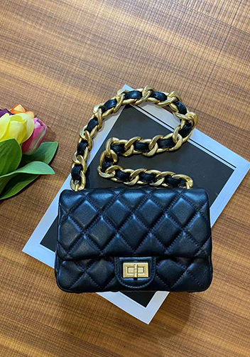 Adele Flap Small Lambskin Chain Bag Black