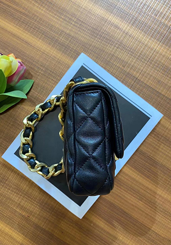 Adele Flap Small Lambskin Chain Bag Black