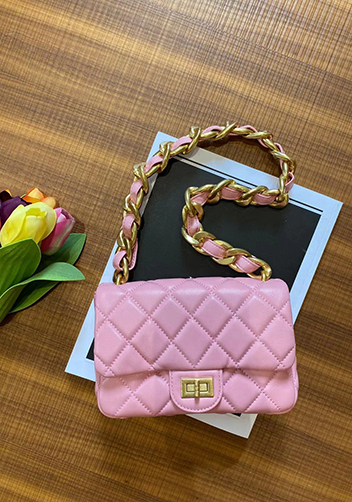 Adele Flap Small Lambskin Chain Bag Pink