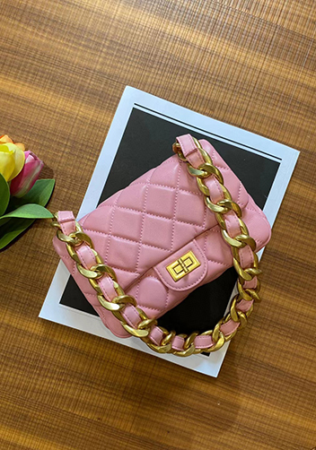 Adele Flap Small Lambskin Chain Bag Pink