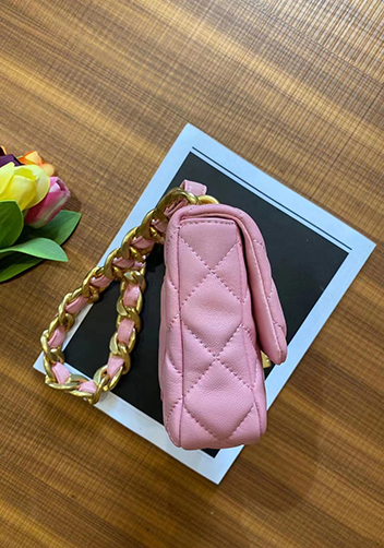 Adele Flap Small Lambskin Chain Bag Pink