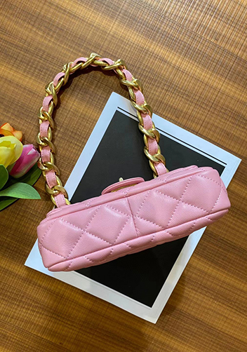 Adele Flap Small Lambskin Chain Bag Pink