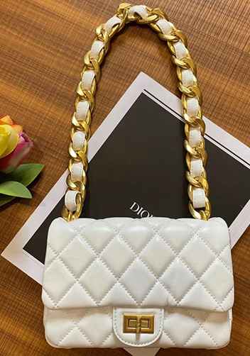 Adele Flap Small Lambskin Chain Bag White