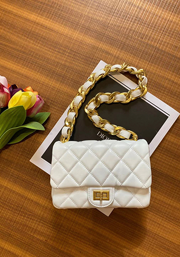 Adele Flap Small Lambskin Chain Bag White