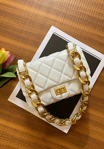Adele Flap Small Lambskin Chain Bag White