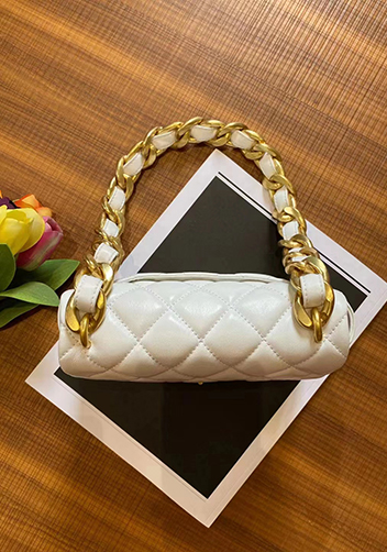 Adele Flap Small Lambskin Chain Bag White