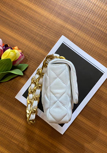 Adele Flap Small Lambskin Chain Bag White