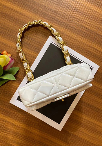 Adele Flap Small Lambskin Chain Bag White