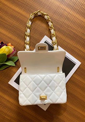 Adele Flap Small Lambskin Chain Bag White