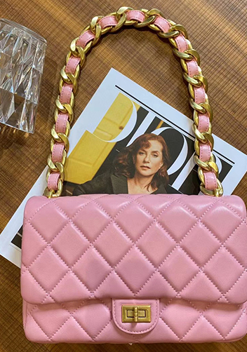 Adele Flap Medium Lambskin Chain Bag Pink