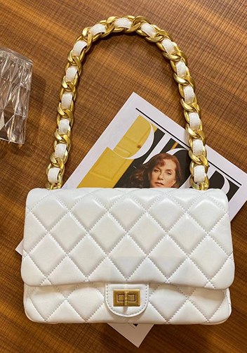 Adele Flap Medium Lambskin Chain Bag White