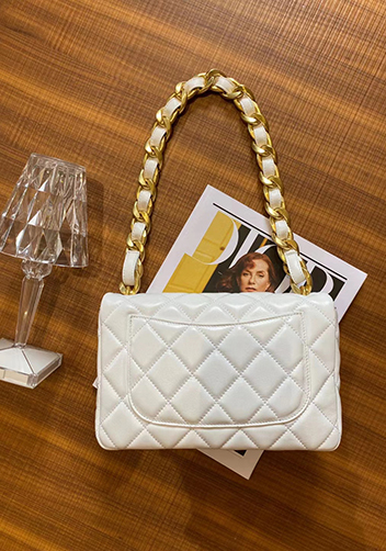 Adele Flap Medium Lambskin Chain Bag White