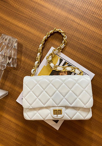 Adele Flap Medium Lambskin Chain Bag White