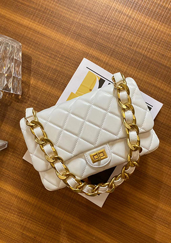 Adele Flap Medium Lambskin Chain Bag White