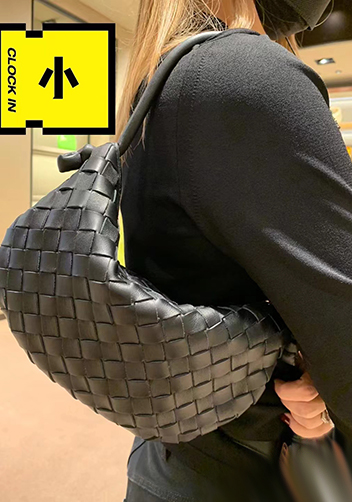 Dina U Gold Ball Woven Leather Shoulder Bag Black