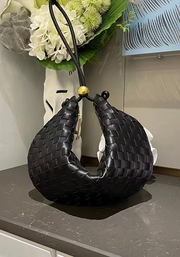 Dina U Gold Ball Woven Leather Shoulder Bag Black
