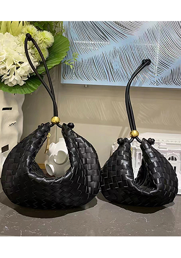 Dina U Gold Ball Woven Leather Shoulder Bag Black