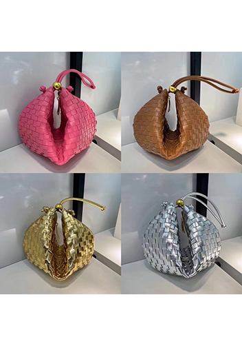 Dina U Gold Ball Woven Leather Shoulder Bag Gold