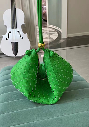 Dina U Gold Ball Woven Leather Shoulder Bag Green