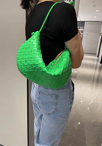 Dina U Gold Ball Woven Leather Shoulder Bag Green