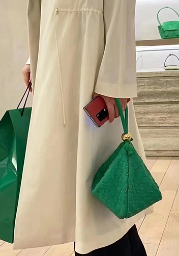 Dina U Gold Ball Woven Leather Shoulder Bag Green