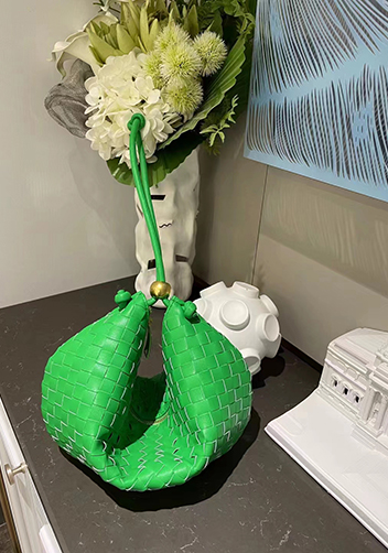 Dina U Gold Ball Woven Leather Shoulder Bag Green