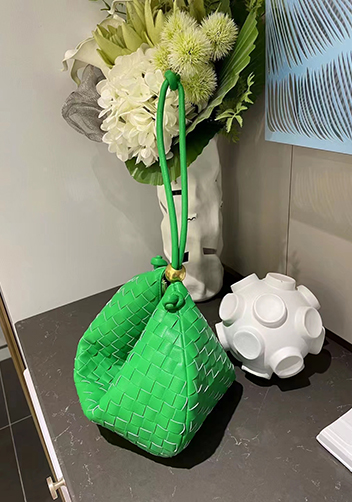 Dina U Gold Ball Woven Leather Shoulder Bag Green