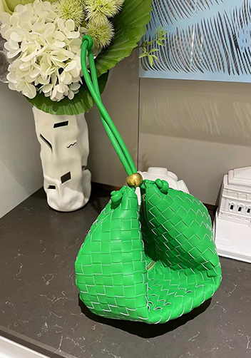 Dina U Gold Ball Woven Leather Shoulder Bag Green