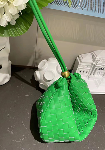Dina U Gold Ball Woven Leather Shoulder Bag Green