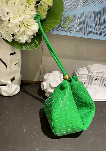 Dina U Gold Ball Woven Leather Shoulder Bag Green
