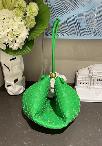 Dina U Gold Ball Woven Leather Shoulder Bag Green